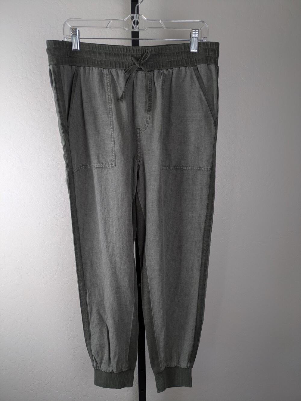 Splendid lyocell linen Lakeside Jogger Pant Contrast Cuff Waist Green Gray